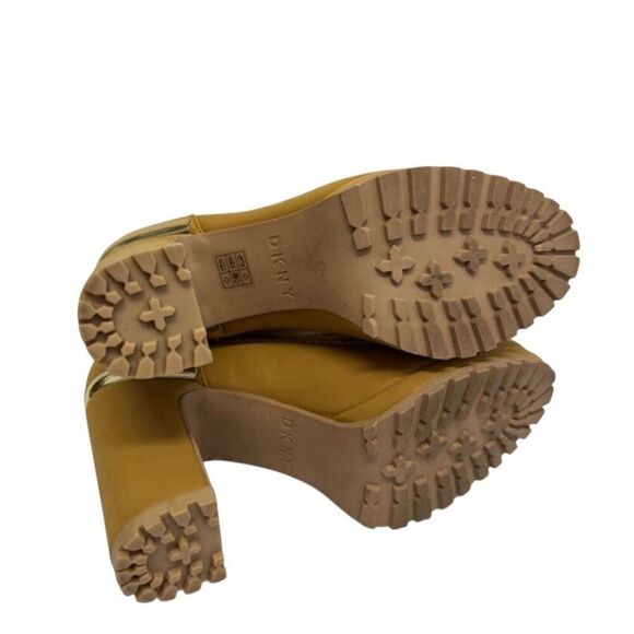 DKNY Booties Size 7.5 Gold Tone Chunky Heel Platform Sole Front Zip Boots - Picture 9 of 9